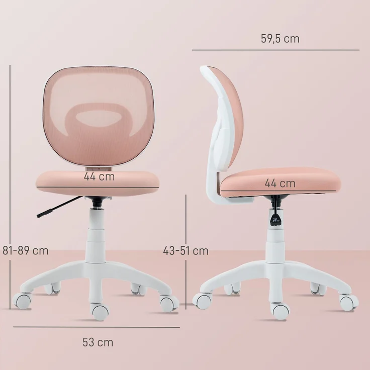 MELAYR, Bürostuhl Ergonomischer Schreibtischstuhl mit C-förmiger Rückenstütze, Höhenverstellbar Rosa, 59.5 x 53 x 89 cm – Bild 5