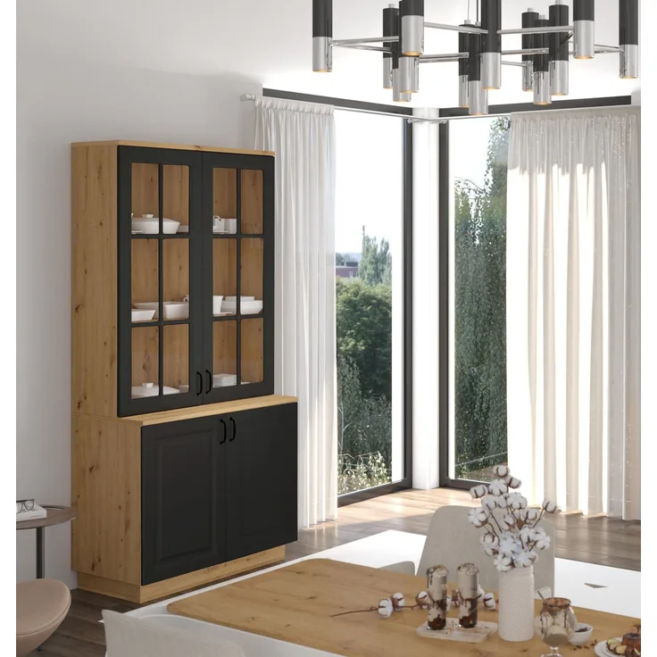 Küchenbuffet Stilo 100 cm Landhaus Grau Eiche Artisan