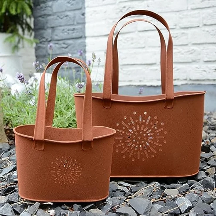 UNUS GARDEN Blumentopf Topf Handtasche Rostopfik (2 St, 2er Set in zwei Größen (16,5 cm und 11 cm hoch), Gartendeko robust – Bild 5