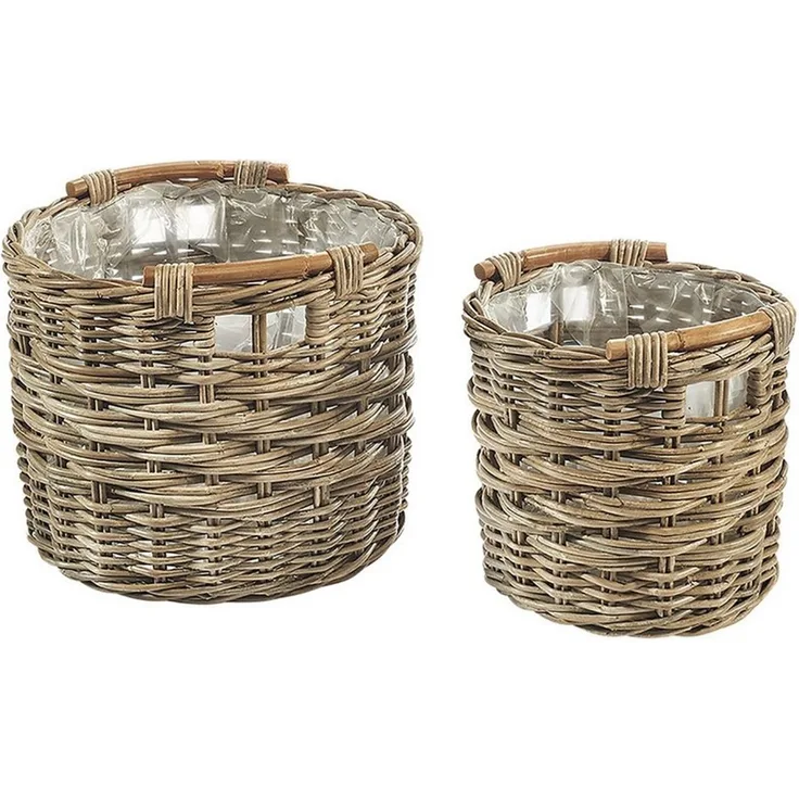 Kobolo Pflanzkübel Pflanzkorb Rattan rund mit Folie ausgeschlagen S/2