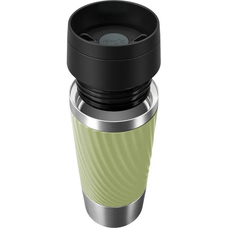 Emsa Thermobecher Travel Mug Classic Twist, 1-tlg, Edelstahl, Kunststoff, Silikon, 0,36 Liter, Comfort-Schraubverschluss, Quick-Press, auslaufsicher