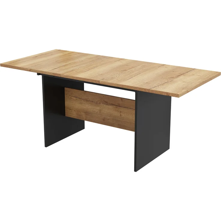 Erweiterbarer Esstisch mit Holzmaserungs-Optik, 80x140/180x75 cm, Schwarz+Nussbaum, für 4-6 Personen – Bild 7