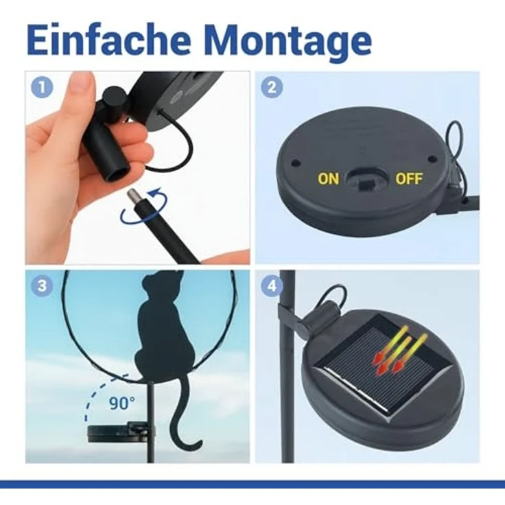 Maximex LED Gartenleuchte Modell Katze und Schmetterling, Ein-/Ausschalter, LED fest integriert, Warmweiß, solarbetriebener Gartenstecker, leuchtet bis zu 8 Stunden – Bild 4