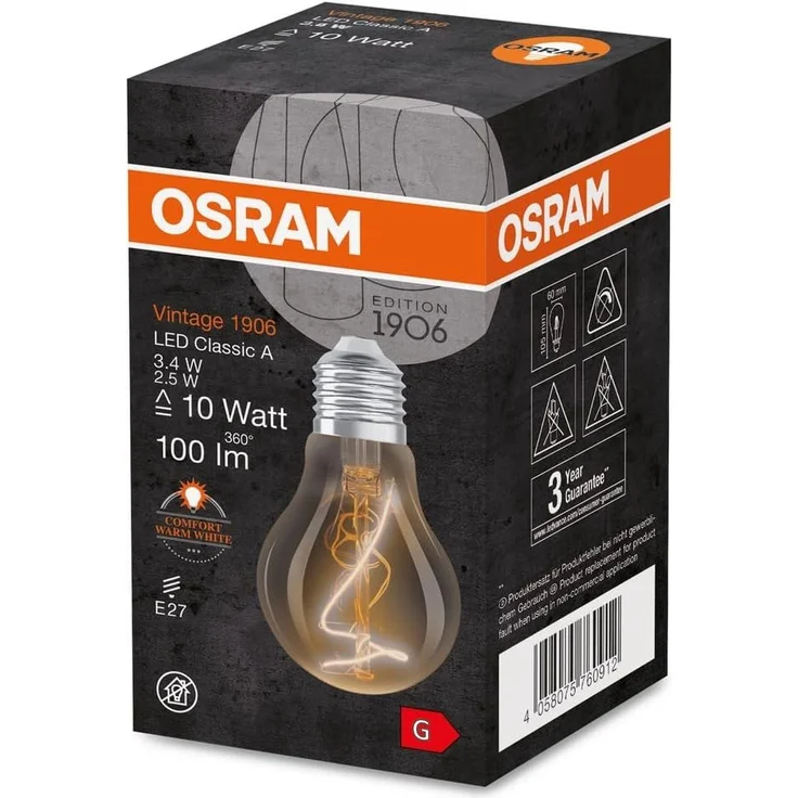 OSRAM Lamps Vintage 1906 LED-Lampe mit Smoke-Tönung, 3, 4W, 100lm, Glühlampenform (Classic A) E27-Sockel, warmweiße Lichtfarbe, nicht dimmbares Filament, bis zu 15.000 Stunden Lebensdauer – Bild 3