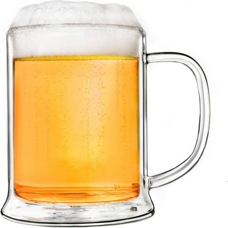 Creano Teeglas Doppelwandiges Bierglas 500ml, Thermoglas Beerglass, Bierkrug, Humpen, Borosilikatglas, ein Bierglas