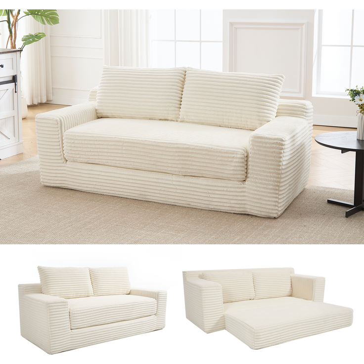 Schlafsofa aus Stoff, 2-in-1-Funktion mit Memory-Schaum, 180x62x85 cm, Weiß