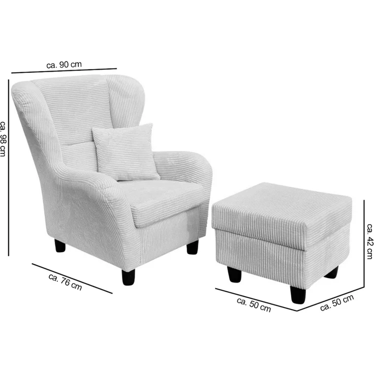 Ohrensessel mit Hocker Landhausstil Polster-TV-Lesesessel Cordstoff Rosa – Bild 8