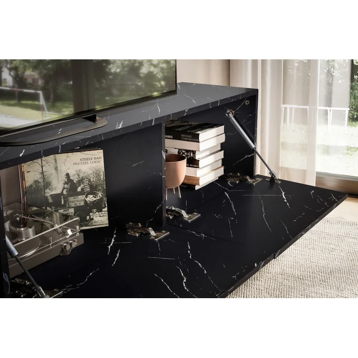 FINEBUY Lowboard FB58628 (Marmor-Optik Schwarz 120x30x30 cm mit zwei Türen), TV-Kommode Hoch, TV-Schrank Modern, Fernsehtisch – Bild 4