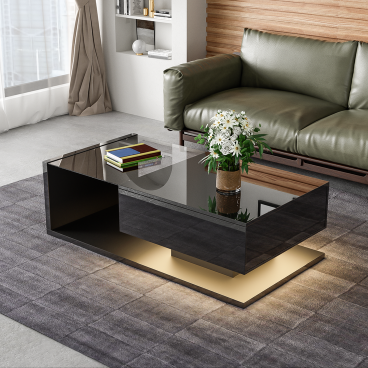 MODFU Couchtisch Beistelltische (Wohnzimmertisch, 1-St, 105*55*32,5cm), mit Glastischplatte, Schublade und 16-farbigen variablen LED-Leuchten