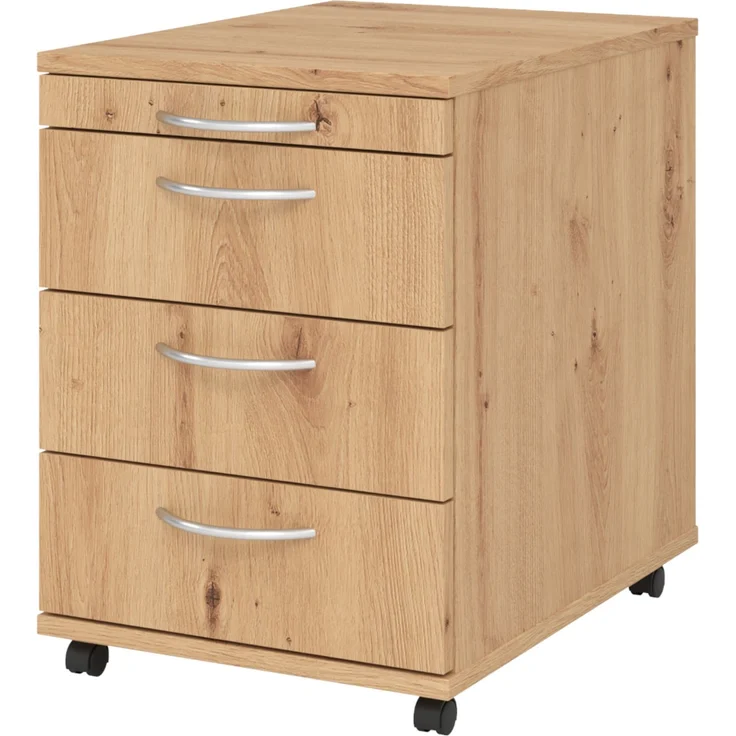 bümö basic Rollcontainer mit Schubladen, Container aus Holz in Asteiche - Rollwagen für's Büro als Schreibtisch Unterschrank, Bürocontainer od. Schreibtischcontainer mit Bogengriffe, 1606-R-R-BO – Bild 1