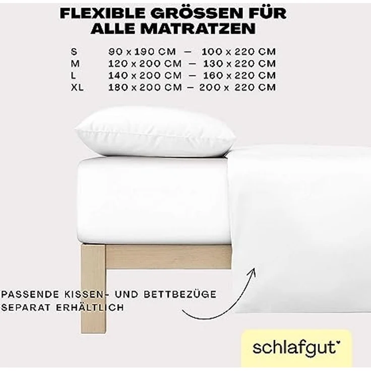 Schlafgut 'Easy' Spannbettlaken, MADE IN GREEN by OEKO-TEX®, Gummizug: rundum, Jersey Elasthan, Full-white, L 140x200cm - 160x220cm – Bild 4