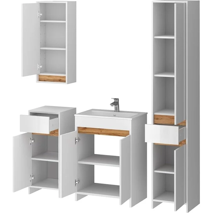Badmöbel-Set Lemgo Weiß Hochglanz 5-teilig Vicco – Bild 7
