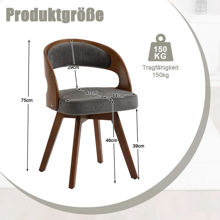LVHOM Esszimmerstuhl 360° drehbar, 2er Set, Polsterstuhl aus Leinen und Massivholz, Küchenstuhl gepolstert, ergonomischer Schalenstuhl mit Armlehne, bis 150 kg – Bild 6