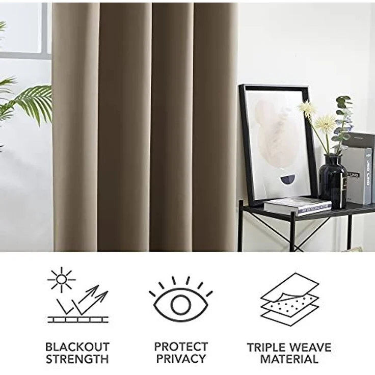 Deconovo Blickdichte Gardinen Ösenvorhang Verdunkelungsvorhänge Schlafzimmer, 214x132 cm(HöhexBreite), Taupe, 2er Set – Bild 6