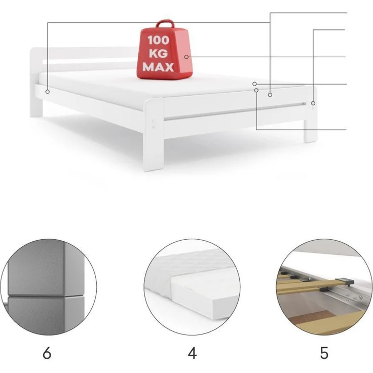 BMS Jugendbett Dallas Weiß mit Matratze 140x200 cm – Bild 4