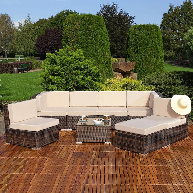 Gartensitzgruppe Terrassenmöbel Polyrattan Lounge Garnitur Essgruppe braun – Bild 5