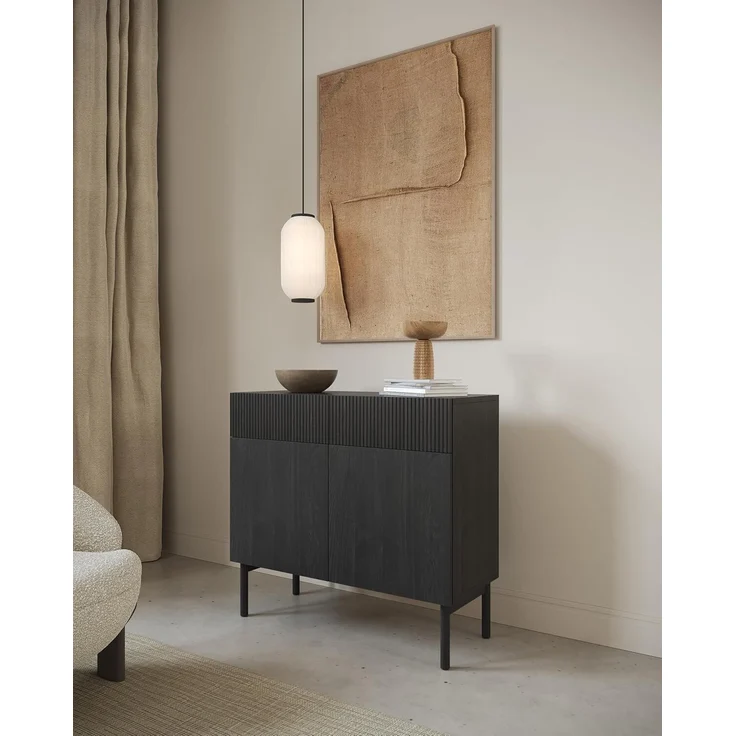Selsey 'Nolie' Sideboard 2-türig mit 2 Schubladen, Holzoptik Esche schwarz, ca. 91 x 100 x 38 cm – Bild 4