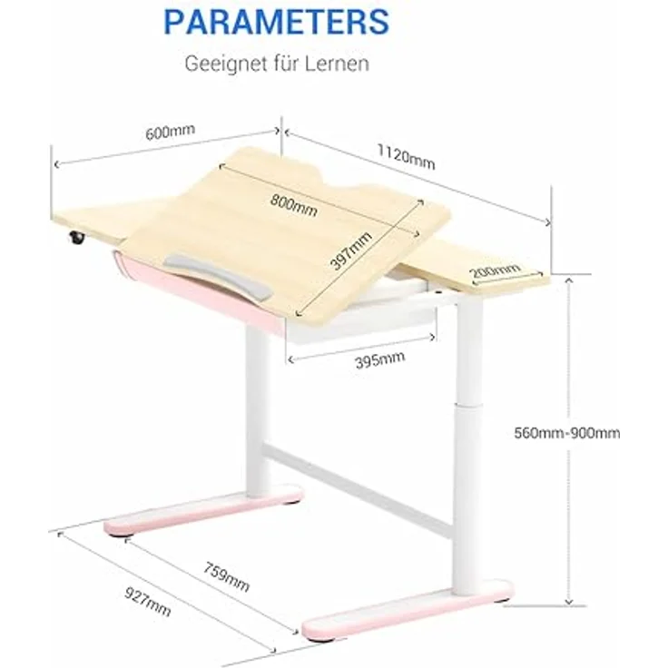 FlexiSpot SD2 Kinderschreibtisch elektrisch höhenverstellbar, neigbar, mit Stauraum & Taschenhaken – ergonomisch & praktisch – Bild 2