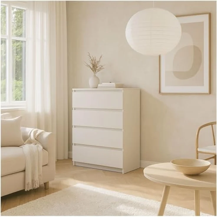 CDF Kommode Kashmir mit 4 Schubladen 97 cm Hoch Sideboard Schmale Komode Schlafzimmerkommode für Flur Büro Schlafzimmer Wohnzimmer Schubladenschrank Regal mit Schubladen Schrank Modernes Möbelstück – Bild 9