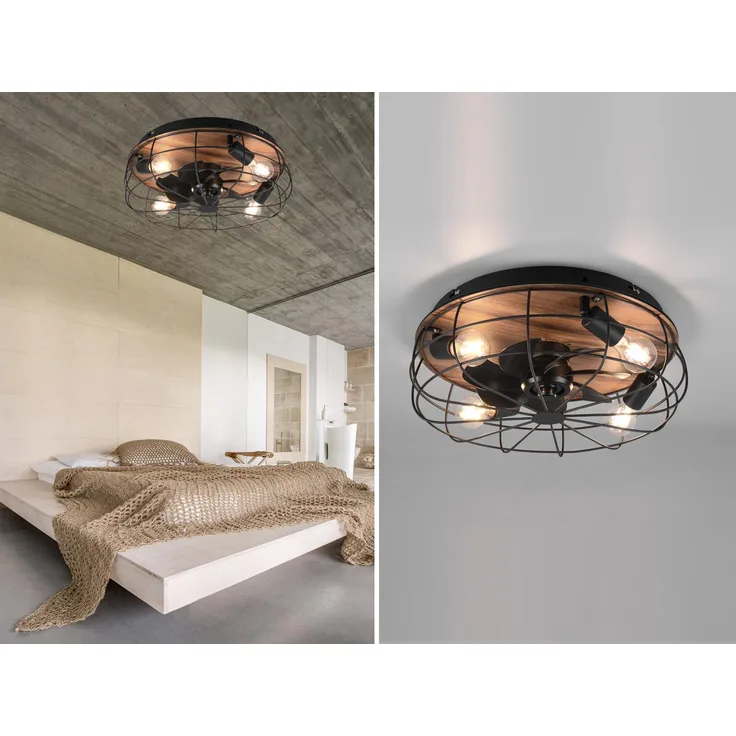 Reality Leuchten 'Trondheim' Ventilator, Metall schwarz matt, E27, 4x10W, Ø 48cm
