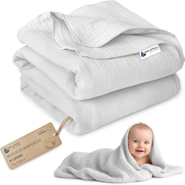 Medi Partners Musselin Babydecke 75x100cm Baby Decke Musselindecke Neugeborenen - dünne dünne Kuscheldecke Sommer Babydecken für Kleinkinder Krabbeldecke Kinderbett Kinderwagen (Grau) – Bild 1
