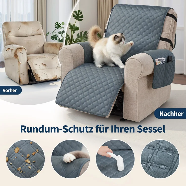 M MCombo Sesselschoner für Relaxsessel C1815 (Grau/Samt) – Bild 4