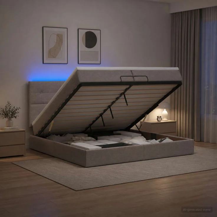 vidaXL Ottoman-Bett mit Matratze und LED Taupe 200 x 200 cm Stoff 3458101 – Bild 1