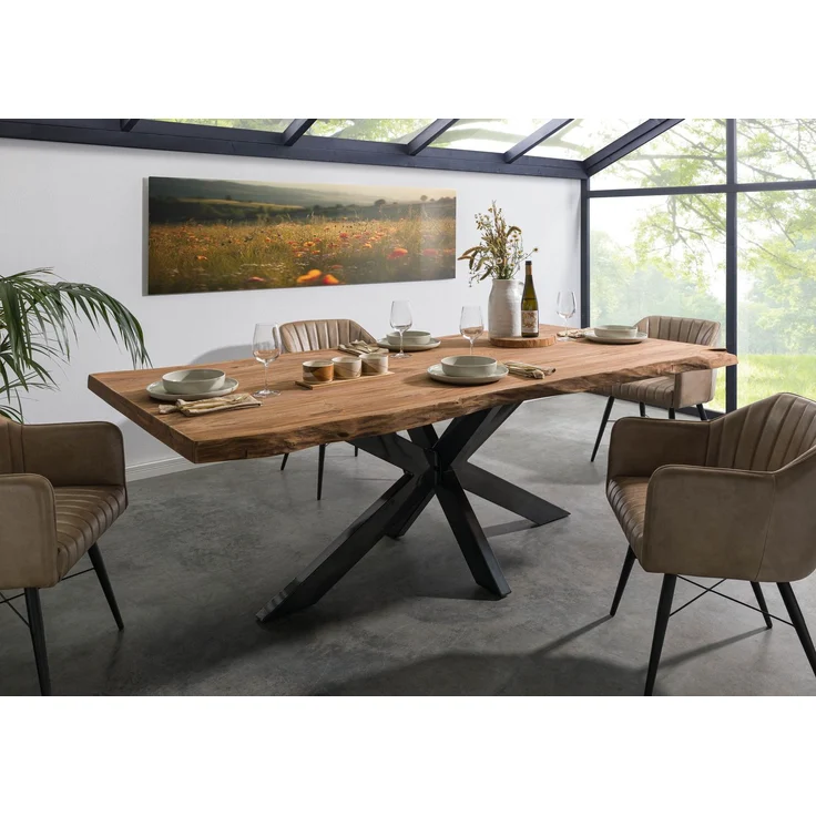 Baumtisch Sheesham 180 x 90 x 77 natur gebeizt / Kreuzgestell anthrazit glänzend FREEFORM 5 – Bild 9