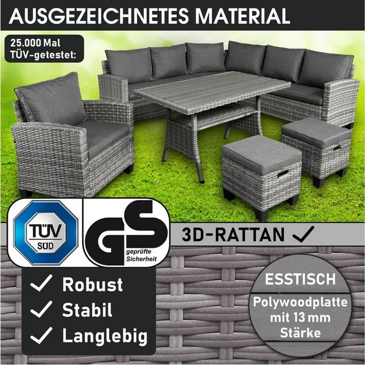 BRAST Gartenlounge-Set Hacienda, bis zu 10 Personen, viele Farben inkl. Kissen & Abdeckung, (1-tlg), TÜV geprüft Outdoor Loungemöbel