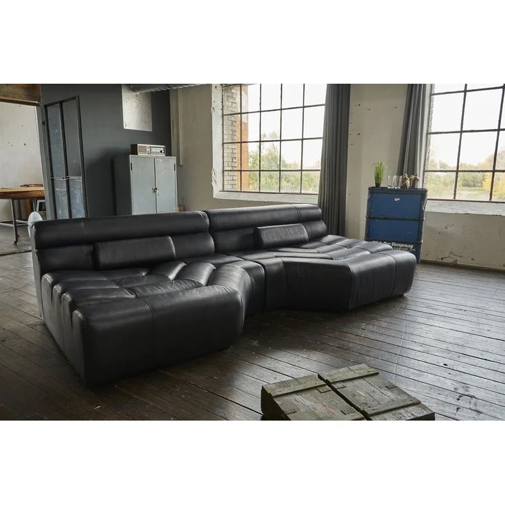 KAWOLA Big Sofa TARA Wohnlandschaft Leder schwarz 76 x 143 x 286 cm – Bild 1