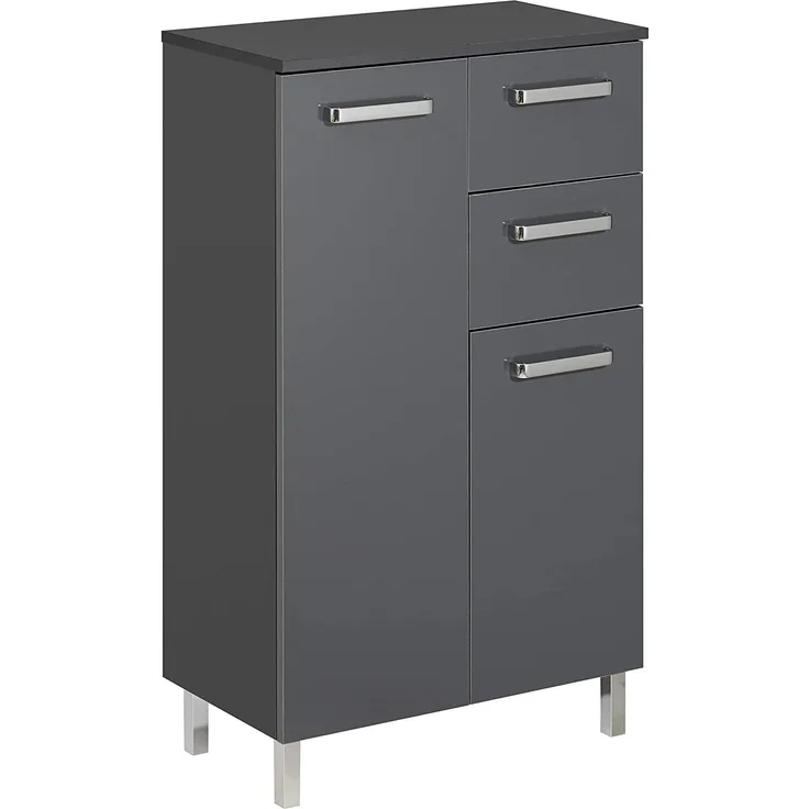 Pelipal Badezimmerschrank; 311 in Grau-Anthrazit, Glanz, 60 cm breit | Badschrank; mit 2 Türen, 2 Schubkästen und 1 Glas-Einlegeboden