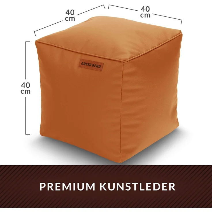 Green Bean® Sitzhocker aus Kunstleder - Pouf mit EPS Perlen Füllung - 40 x 40 cm - perfekte Ergänzung zum Sitzsack - Cognac – Bild 4
