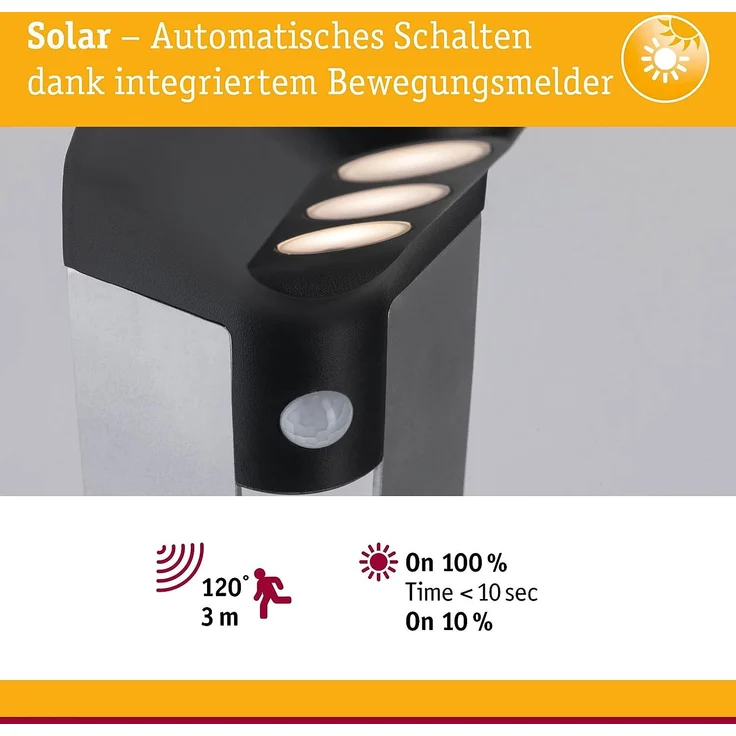 Paulmann No. 94252 Outdoor Solar Pollerleuchte Soley mit Bewegungsmelder Anthrazit – Bild 4