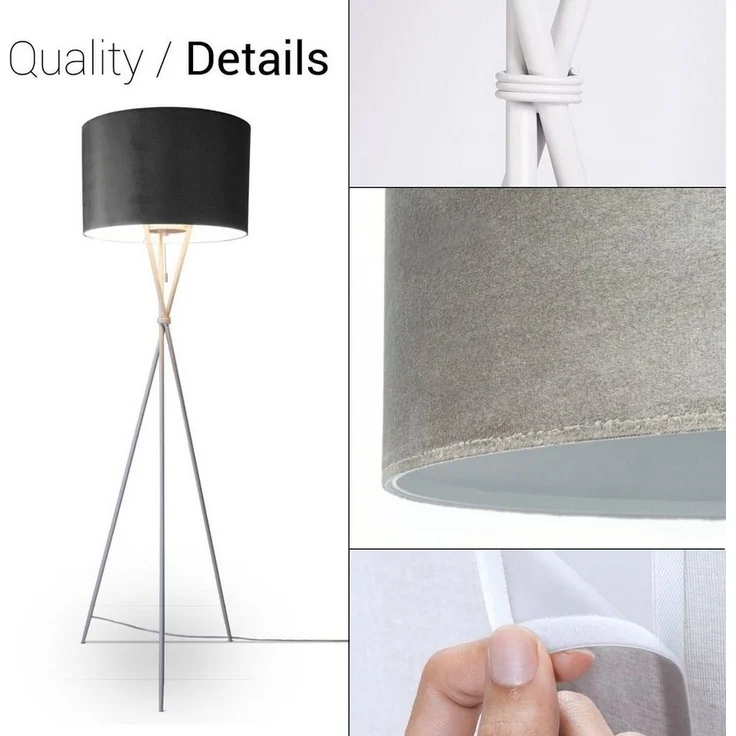 Paco Home Stehlampe Kate uni Color, ohne Leuchtmittel, Wohnzimmer Dreibein Standleuchte Velour Höhe 177,5cm Filigran E27 – Bild 2