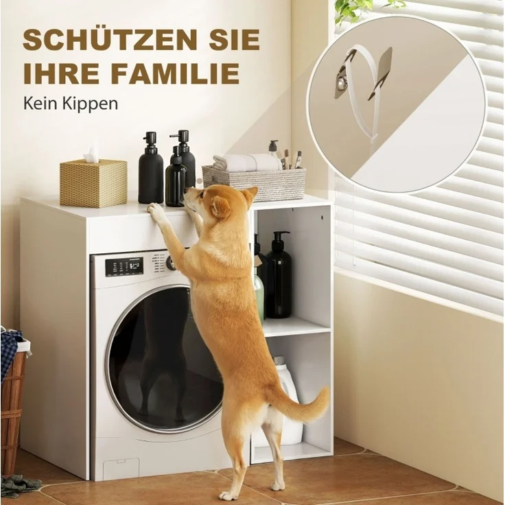 Waschmaschinenumbauschrank mit offenen Ablagen, 96x60x90,5 cm, Weiß – Bild 6