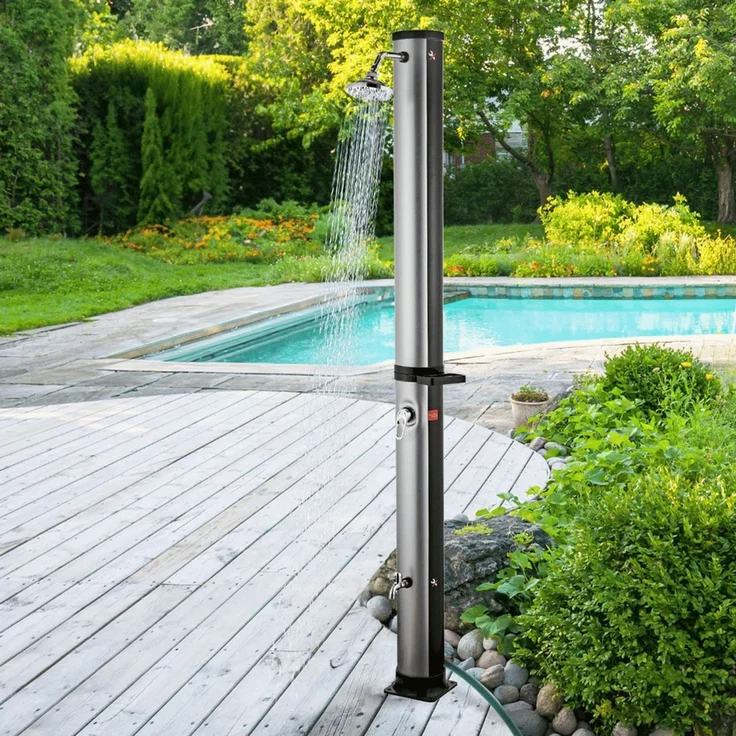 Outdoor Solardusche 35 Liter inkl. Wasserspeicher - Mit Abdeckung | Solar Gartendusche warmes Wasser Pooldusche Campingdusche – Bild 7