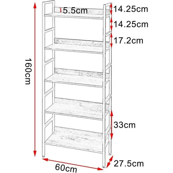 EUGAD Bücherregal, 1-tlg, Küchenregal, mit 5 offenen Regalebenen aus MDF – Bild 1