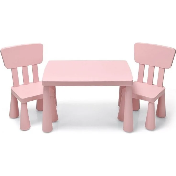 COSTWAY 3 TLG. Kindersitzgruppe, Kindertischgruppe, Kindertisch mit 2 Stühlen, Kindermöbel aus Kunststoff, Kinder Tischset für Kindergarten und Kinderzimmer (Rosa) – Bild 4