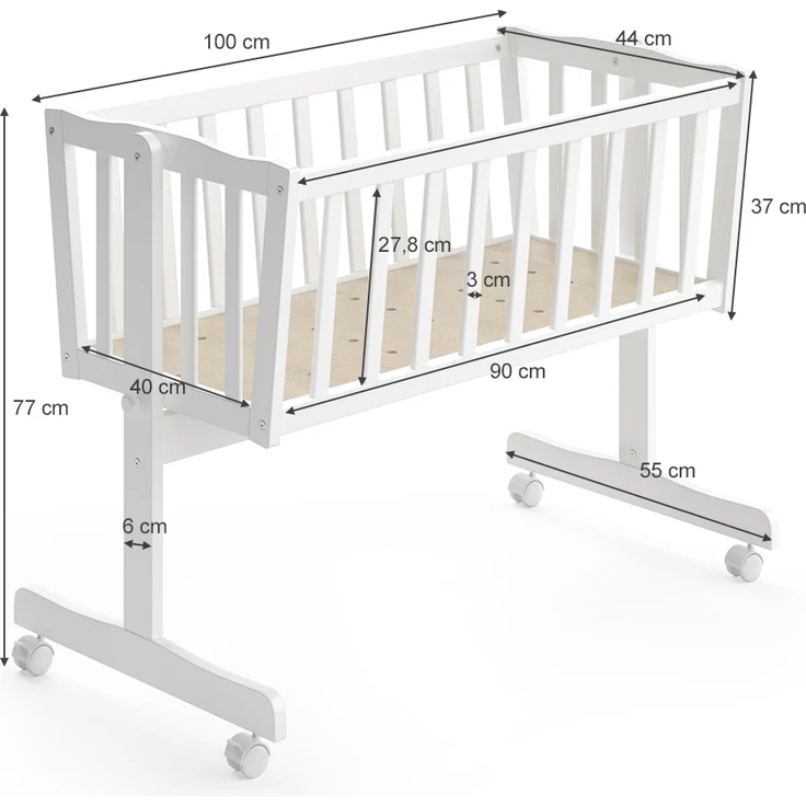 Babywiege Noah Weiß 40x90 mit Rollen Vitalispa – Bild 1