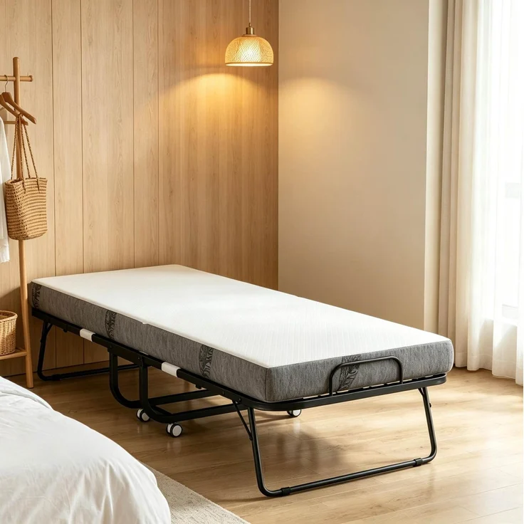 Klappbett 200x80x42,5 cm mit Matratze, Stahlrahmen und Rollen – Gästebett in Schwarz – Bild 2