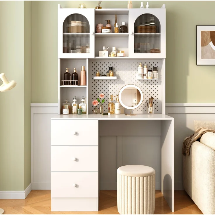 Schreibtisch mit Regal, Vitrine & Pinnwand, 100x55x180 cm, Weiß – Bild 3