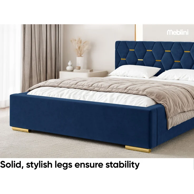 MEBLINI Polsterbett 120x200 ohne Lattenrost ohne Matratze – VERSAL – Blau Samt – Doppelbett ohne Bettkasten - Stauraumbett - Kopfteil Bett ohne Stauraum – Bild 5