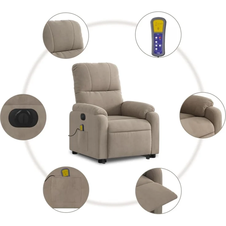 vidaXL Massagesessel Aufstehhilfe Elektrisch Taupe Mikrofasergewebe 3204950 – Bild 6