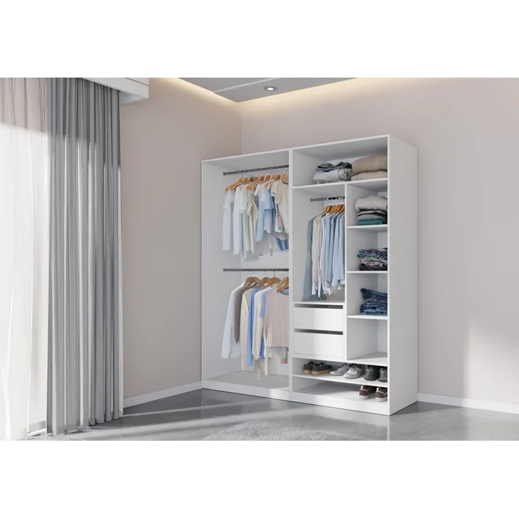Marmex Möbel TRES SET C(B) offener Mehrzweckschrank-Set für Schlafzimmer, Ankleidezimmer, modularer Kleiderschrank mit Einlegeböden und Kleiderstangen, laminierte Spanplatte, weiß, 190x206x51 cm
