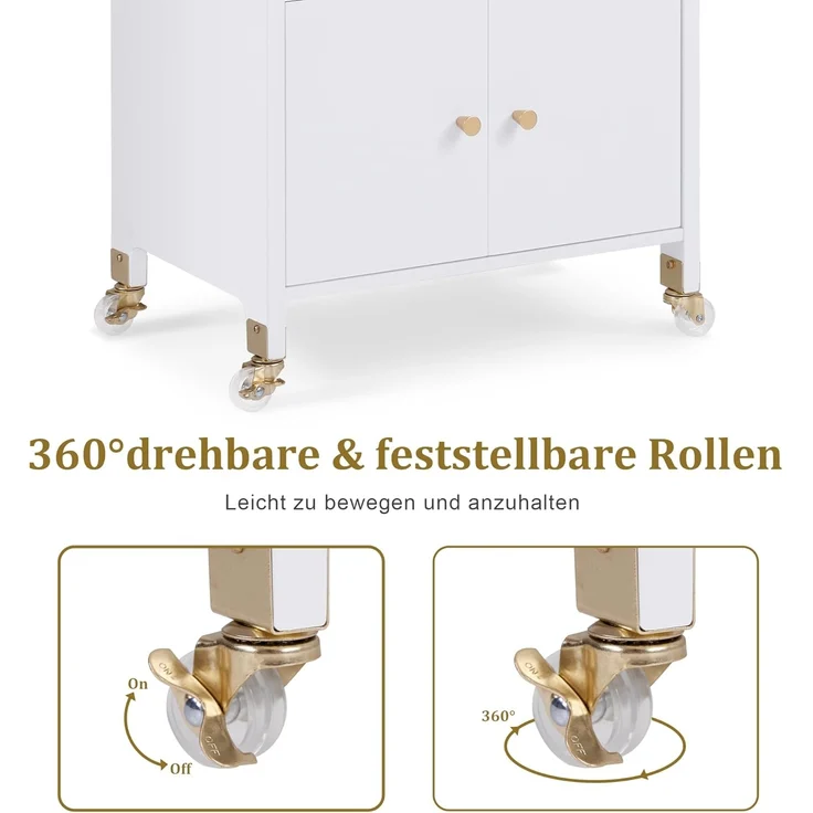 M MCombo Servierwagen mit Rollen & Schubladen, Rollwagen Friseurwagen Weiß, Salon Trolley mit 2 Ablagen, Moderner Arbeitswagen, 35x48x80,5 cm, 0055 – Bild 5