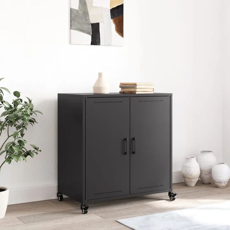 vidaXL Sideboard Schwarz 68x39x72 cm Stahl 846656 – Bild 2