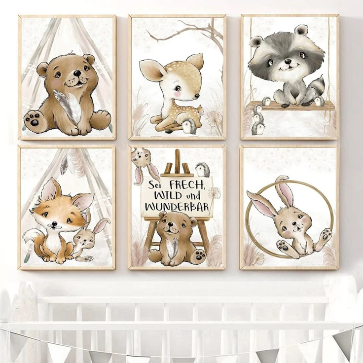 Poster Kinderzimmer Bilder Tiere Bär Reh Fuchs Hase und Spruch sei Frech wild und wunderbar als Deko Print ohne Rahmen - 60X90cm / 2 – Bild 2