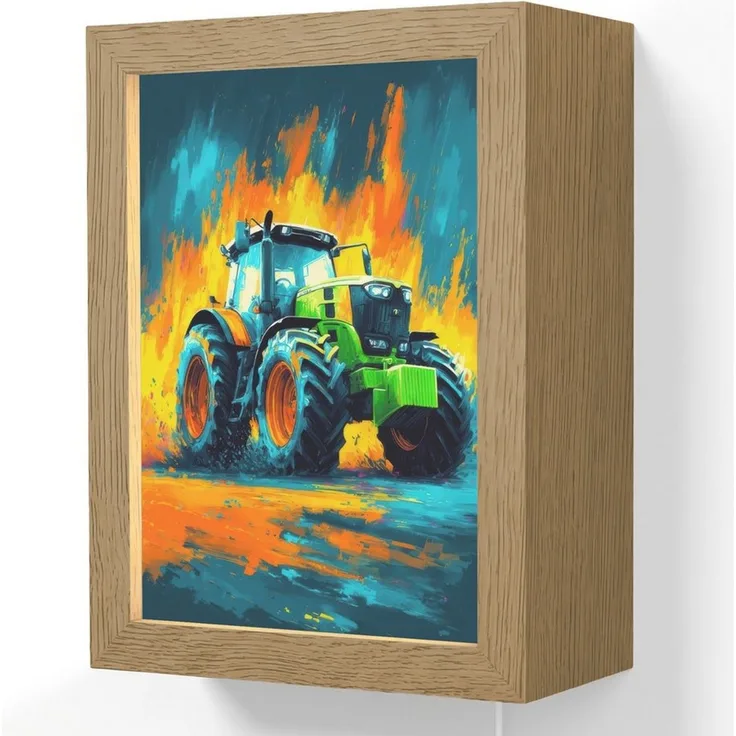 OnlyWow Wandleuchte Lightbox Abstrakt - Traktor - Grün - Jungen, Dimmbar, Farbwechsel, LED, Warmweiß, Kaltweiß, Neutralweiß Einstellbar, Wandlampe Innen, Dimmbar, mit Kabel, LED, Beleuchtung, Kinderzimmer
