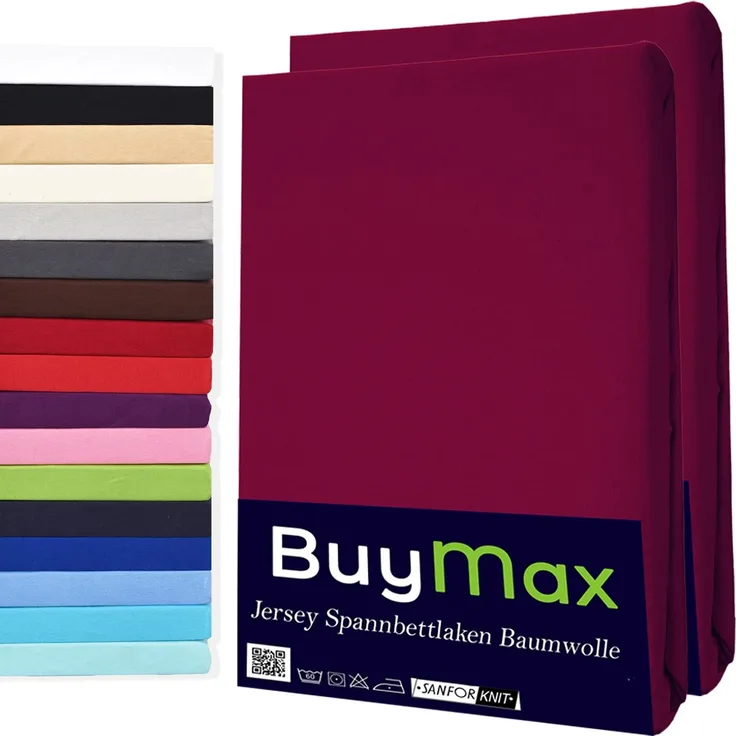 Buymax Spannbettlaken 160x200 cm Doppelpack 100% Baumwolle Spannbetttuch Bettlaken Jersey, Matratzenhöhe bis 25 cm, Farbe Bordeaux