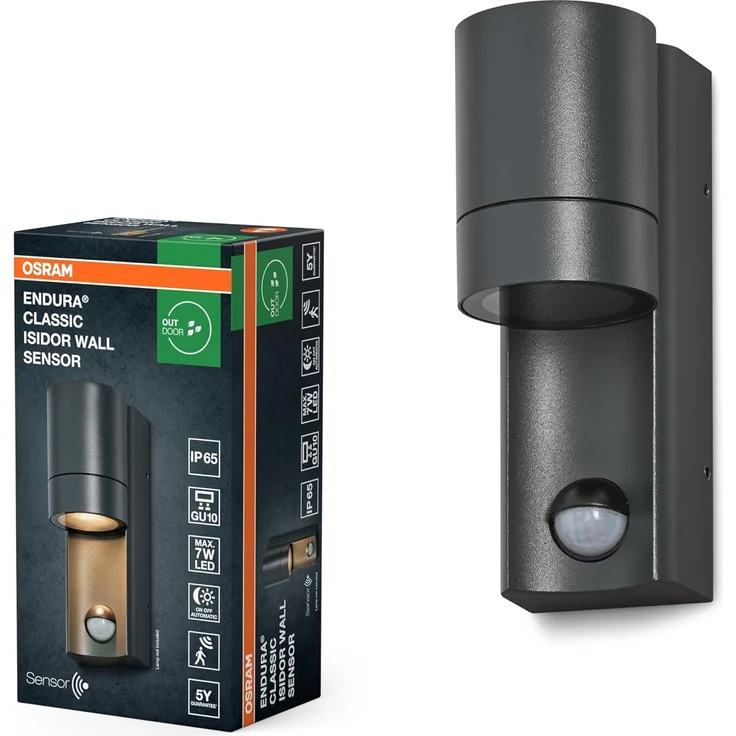 Osram ENDURA CLASSIC ISIDOR W S Außenleuchte, Wandleuchte, GU10, dunkelgrau, Aluminium, einfache Installation, indirekte Beleuchtung, IP65 Schutzklasse, Tageslichtsensor, Bewegungsmelder – Bild 5